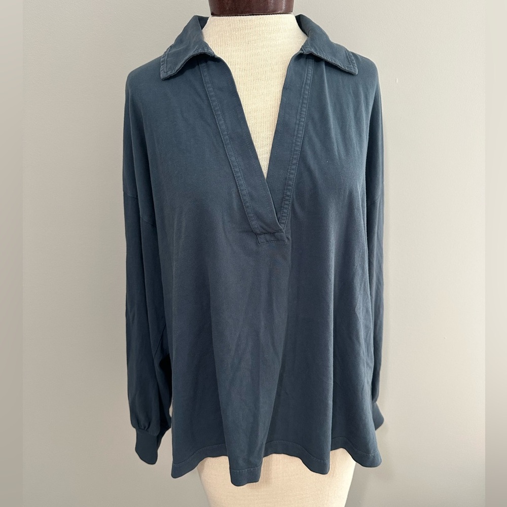 XiRENA Navy Split-Neck Button Down Blouse - image 1